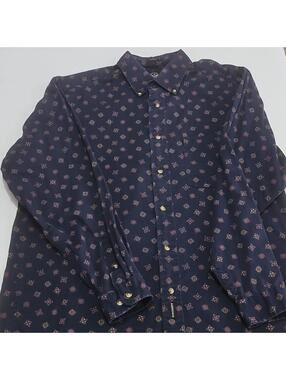 Dockers Men's Navy Geometric Twill Cotton Long Sleeve Button-Up Shirt M 0144